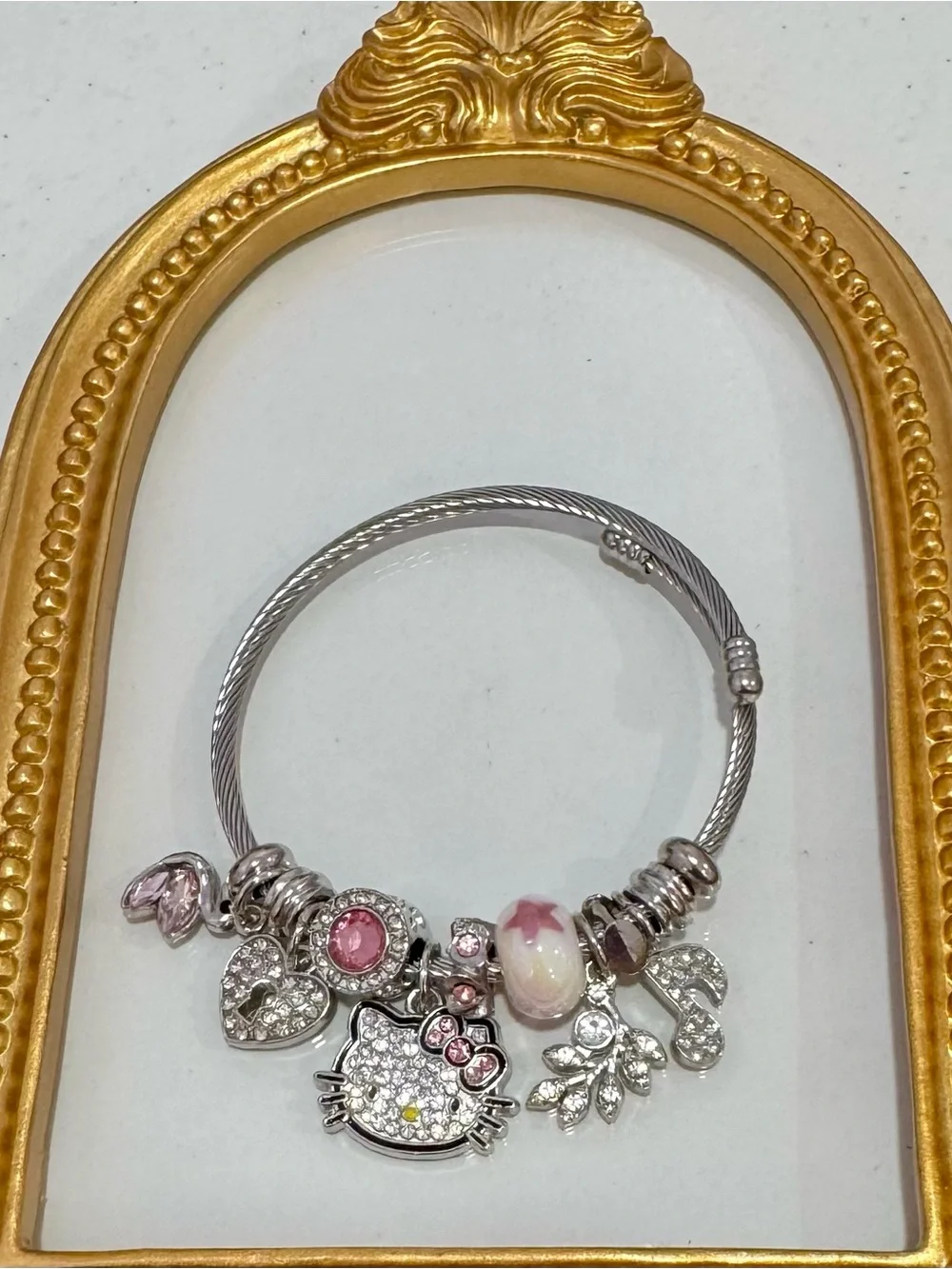 New Silver-Tone Pink Accent Charm Bracelet with Hello Kitty Pendant